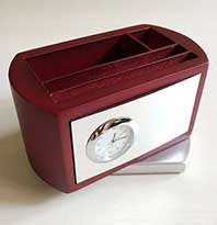 Wooden Rotating pen holder with clock