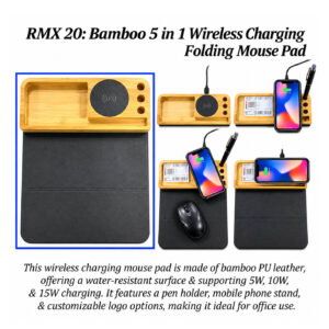 RMX 20: Bamboo 5 in 1 Wireless Charging Folding Mouse Pad