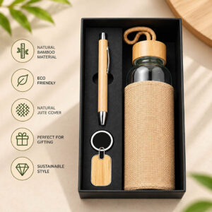 Eco Elegance Gift Set (Pen, Keychain, Natural Jute Cover Bottle)