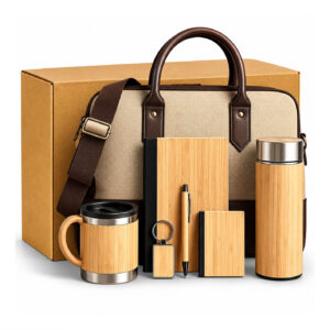 Gift Set - Wooden Bottle, Mug, Diary, Pen,Cardholder, Keychain & Jute Laptop Bag & Box