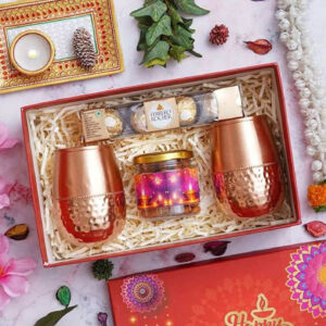 Diwali Gift Hamper - Copper Glass Set, Chocolates & Dry Fruits