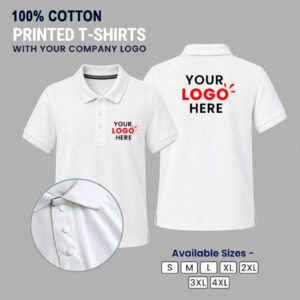 100% Cotton Customized Polo Neck T-shirt - White