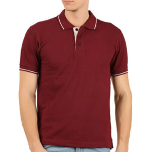 100% Cotton Polo Neck Promotional T-shirt with Single Line White Tipping on Collar and Sleeves